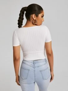 Muchica Camisetas Envolvente Liso Sexy - Blanco - Ver 2