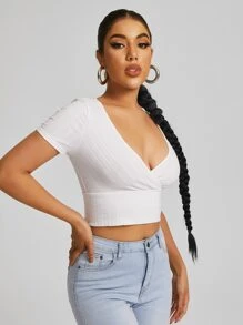 Muchica Camisetas Envolvente Liso Sexy - Blanco - Ver 3