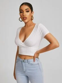 Muchica Camisetas Envolvente Liso Sexy - Blanco - Ver 4