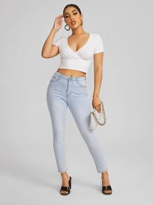 Muchica Camisetas Envolvente Liso Sexy - Blanco - Ver 5