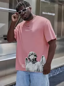 Manfinity Men Plus Slogan & Statue Print Tee - Dusty Pink - View 1
