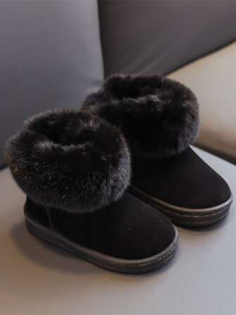 1 Par Botas De Niños De Moda, Cálidas Y Cómodas, En Negro