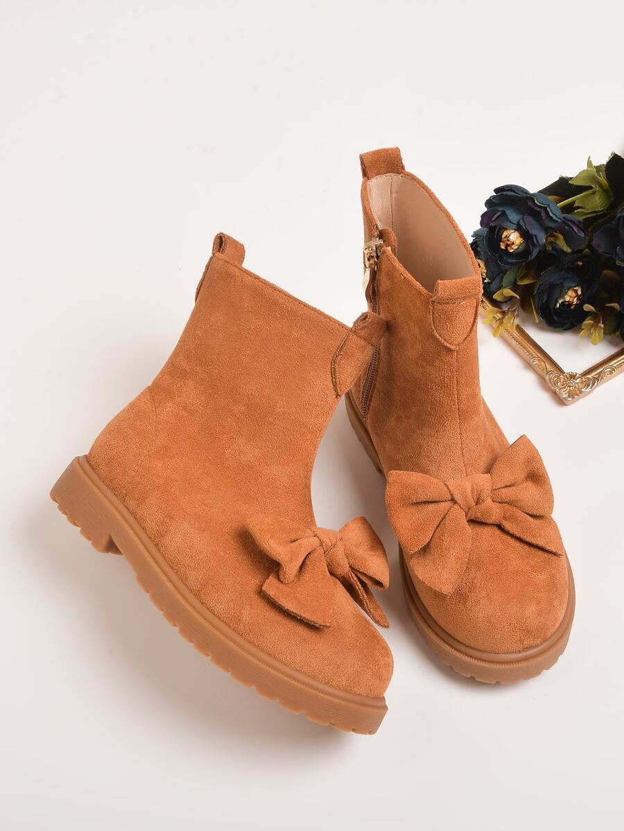 Girls Faux Suede Bow Decor Boots - Burnt Orange - View 1