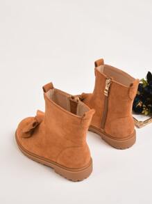 Girls Faux Suede Bow Decor Boots - Burnt Orange - View 2