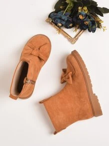 Girls Faux Suede Bow Decor Boots - Burnt Orange - View 6