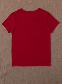 Chiquease 爱心与口号图案 T 恤 享受小事图案 T 恤 女士上衣 - 酒紅色 - 查看 2