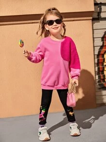 SHEIN Toddler Girls Drop Shoulder Pullover & Cartoon & Letter Graphic Leggings - Multicolor - View 1