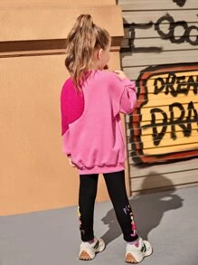 SHEIN Toddler Girls Drop Shoulder Pullover & Cartoon & Letter Graphic Leggings - Multicolor - View 7
