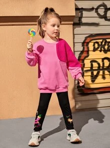 SHEIN Toddler Girls Drop Shoulder Pullover & Cartoon & Letter Graphic Leggings - Multicolor - View 8