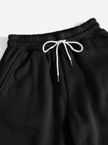 SHEIN PETITE Slant Pocket Drawstring Sweatpants - Black - View 3
