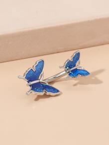 Perforación perfecta, anillo de ombligo con decoración de mariposa, acero inoxidable para mujeres y hombres, no se necesita perforación, joyería para el cuerpo del tabique - Plateado - Ver 3