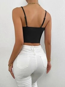 Chiquease 1 pieza Top de tirantes corto unicolor bustier - Negro - Ver 2