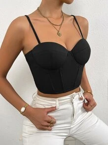 Chiquease 1 pieza Top de tirantes corto unicolor bustier - Negro - Ver 4