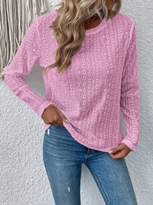SHEIN LUNE 素色網眼刺繡T恤 - 淺粉色 - 查看 3