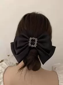 Trang trí bằng đá Rhinestone & Nơ Kẹp tóc kiểu Pháp thanh lịch cho ngày lễ tình nhân Kẹp tóc ngày lễ tình nhân Kẹp tóc trượt Kẹp tóc - màu đen - Xem 1