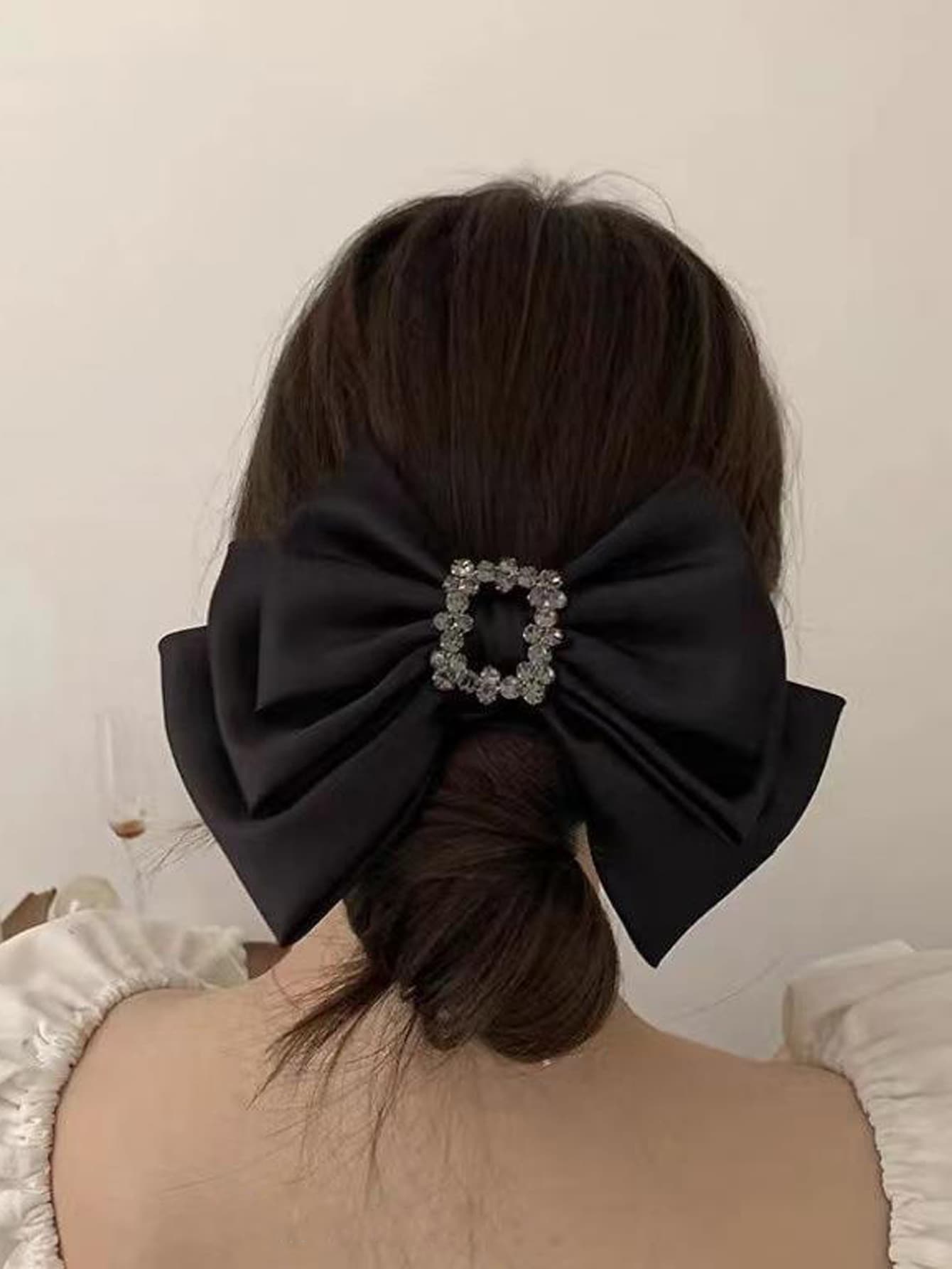 Trang trí bằng đá Rhinestone & Nơ Kẹp tóc kiểu Pháp thanh lịch cho ngày lễ tình nhân Kẹp tóc ngày lễ tình nhân Kẹp tóc trượt Kẹp tóc - màu đen - Xem 1