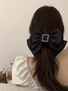 Trang trí bằng đá Rhinestone & Nơ Kẹp tóc kiểu Pháp thanh lịch cho ngày lễ tình nhân Kẹp tóc ngày lễ tình nhân Kẹp tóc trượt Kẹp tóc - màu đen - Xem 3