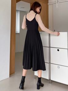 DAZY Đầm Xếp li màu trơn Giải trí - màu đen - Xem 2