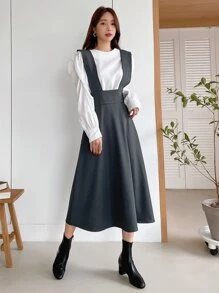 DAZY Zip Back Suspender Dress Without Blouse - Dark Grey - View 1