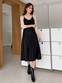 DAZY Đầm Xếp li màu trơn Giải trí - màu đen - Xem 8