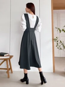 DAZY Zip Back Suspender Dress Without Blouse - Dark Grey - View 2