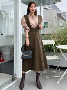 DAZY Đầm Dây kéo màu trơn Sẵn sàng - màu nâu - Xem 1