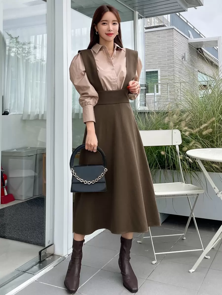 DAZY Đầm Dây kéo màu trơn Sẵn sàng - màu nâu - Xem 1