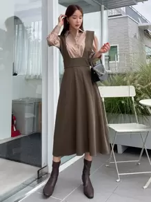 DAZY Đầm Dây kéo màu trơn Sẵn sàng - màu nâu - Xem 4