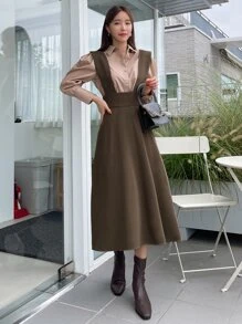 DAZY Đầm Dây kéo màu trơn Sẵn sàng - màu nâu - Xem 5