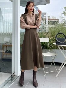 DAZY Đầm Dây kéo màu trơn Sẵn sàng - màu nâu - Xem 6