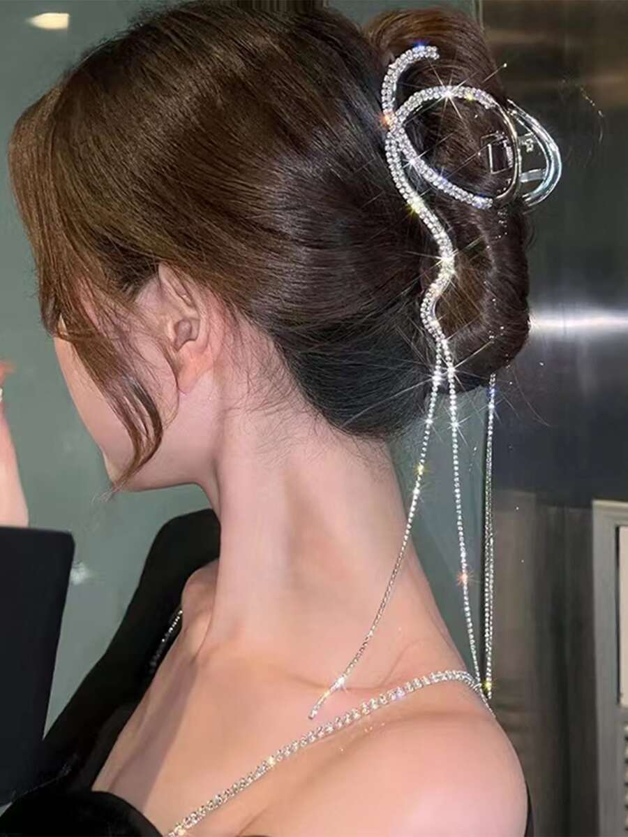 水鑽裝飾髮爪 - 銀色 - 查看 1