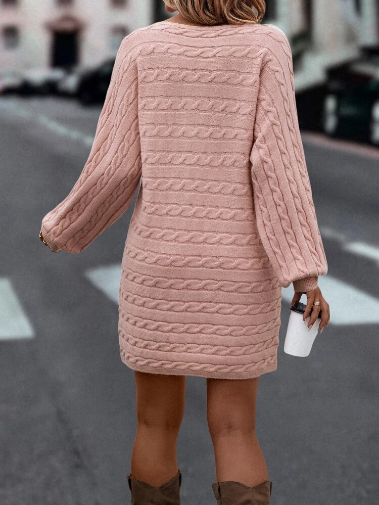 Batwing Sleeve Cable Knit Sweater Dress Without Belt Fall Winter Cloth For Women