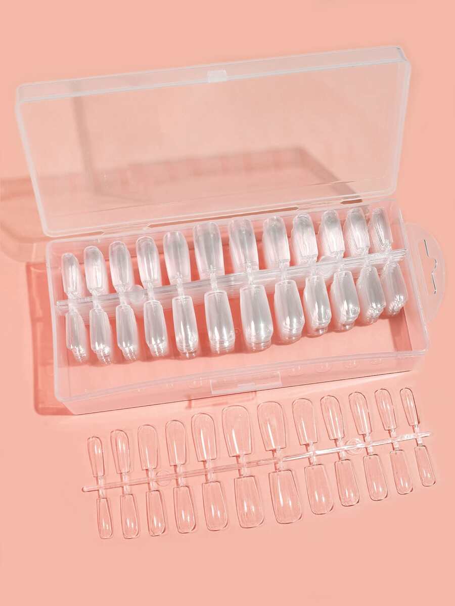 Transform Your Nails with 480pcs boxes of transparent color long square nail resin extended full coverage fake nails suitable for women and girls - Clear - View 1