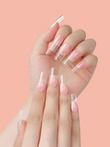 Transform Your Nails with 480pcs boxes of transparent color long square nail resin extended full coverage fake nails suitable for women and girls - Clear - View 2
