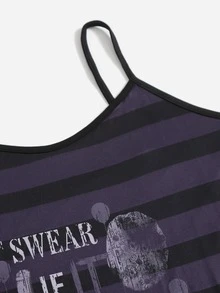 WB Horror | ROMWE Striped Slogan Graphic Cami Dress - Multicolor - View 8