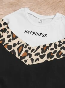 SHEIN Teen Girls Colourblock Letter & Leopard Print Pullover & Joggers - Multicolor - View 3