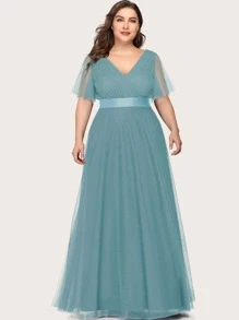 Đầm phù dâu cỡ lớn, xếp ly ngực, eo cao, màu xanh dương, thích hợp cho khách dự tiệc cưới mùa thu. - Màu xanh Cadet - Xem 4