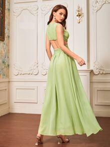 SHEIN Belle Đầm Maxi Phù Dâu Cổ V Sâu Bọc Vừa Vặn & Loe - Màu xanh chanh - Xem 2