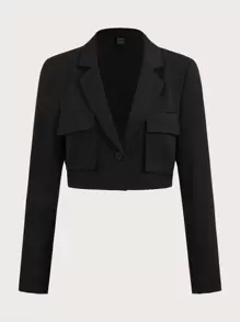 SHEIN EZwear Summer Outfits Lapel Neck Flap Detail Crop Blazer In Fall/Winter