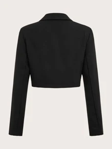 SHEIN EZwear Summer Outfits Lapel Neck Flap Detail Crop Blazer In Fall/Winter