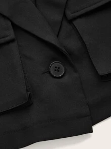 SHEIN EZwear Summer Outfits Lapel Neck Flap Detail Crop Blazer In Fall/Winter