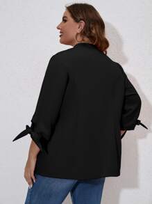 Calvaya Blazer con cuenta de perla amarre en manga con parte delantera abierta - Negro - Ver 2