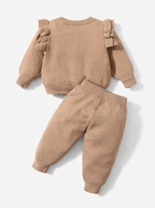 Baby Ruffle Trim Jumper & Textured Knit Trousers - Mocha Brown - View 2
