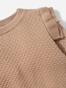 Baby Ruffle Trim Jumper & Textured Knit Trousers - Mocha Brown - View 3
