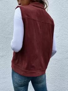 SHEIN LUNE Áo khoác nữ Túi Nút phía trước màu trơn Giải trí - Rỉ Nâu - Xem 2