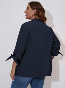 SHEIN LUNE Plus Knot Cuff Open Front Blazer - Navy Blue - View 2