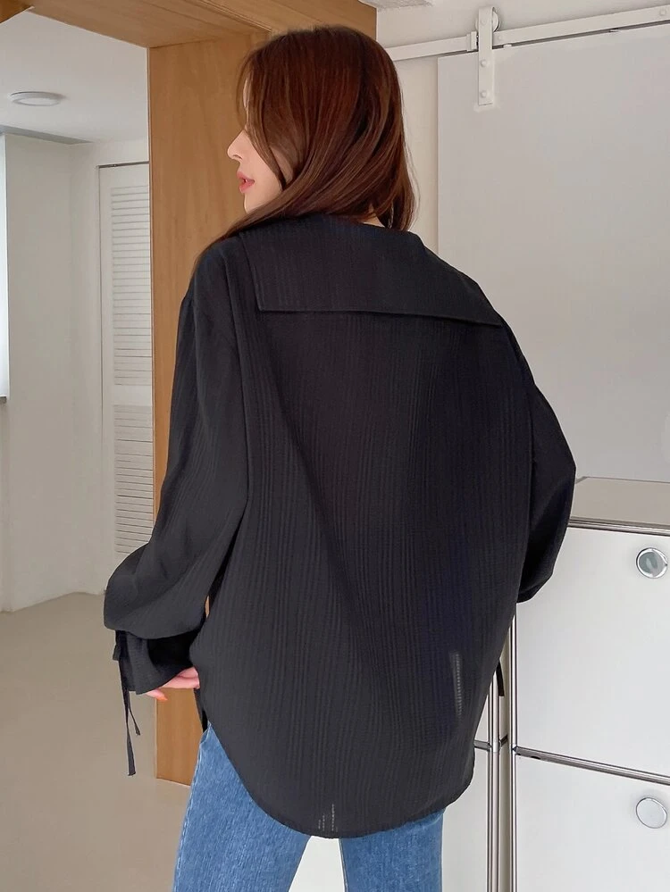 Flounce Sleeve Drawstring Detail Shirt
