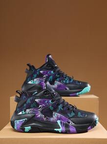 Men Camo & Chinese Dragon Pattern Lace-up Front Basketball Shoes - Multicolor - View 1