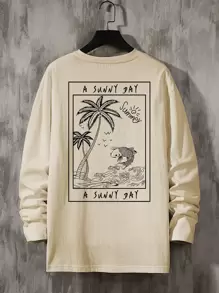 Manfinity Camiseta Holgada Para Hombres Con Diseño De Letra Y Onda, Hombros Caídos - Albaricoque - Ver 1