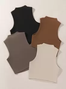 SHEIN Unity 4pcs Solid Tank Top - Multicolor - View 2